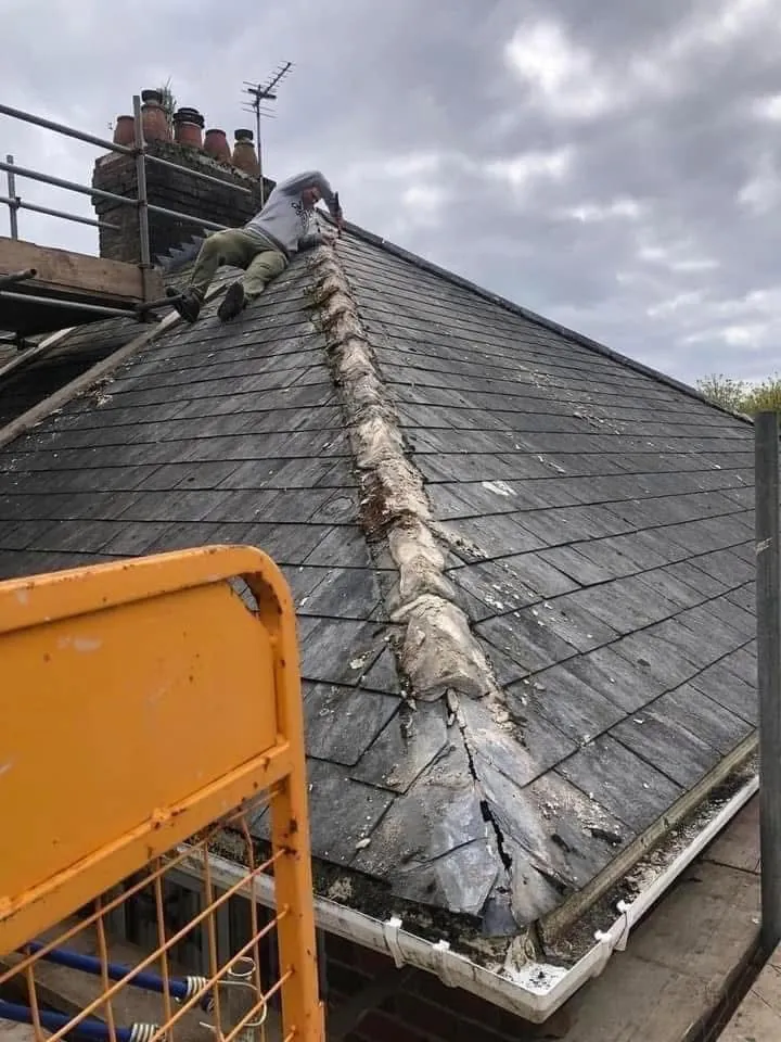 Slate roof ridge and chimney repair in St Agnes